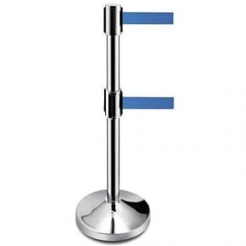 Blue Double Retractable Belt Barrier Post