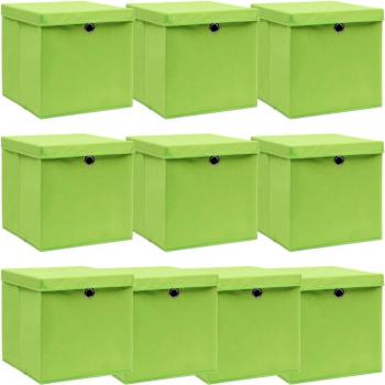 Scatole con Coperchi 10 pz Verdi 32x32x32 cm in Tessuto
