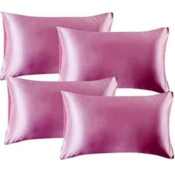 Bedsure Satin Pillowcase Set for Hair and Skin, Pack of 4, Standard Size, Pink