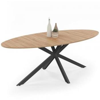 Tavolo ovale da pranzo Alix, 200 cm, legno e gambe nere a ragno, per 10 persone