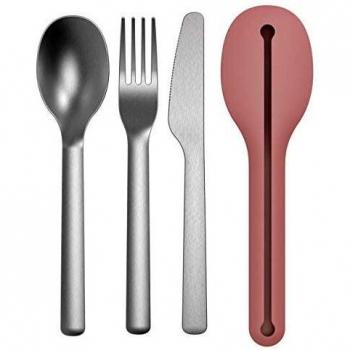 BergHOFF Leo Compact Dining Set – 4‑Piece Stainless Steel Flatware with Pink Holder (One Size)