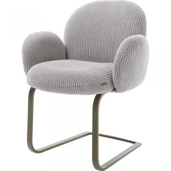 DELIFE Freischwinger Nube-Flex mit Armlehnen Cord Silbergrau Effektfinish Titan Taschenfederkern