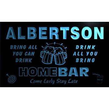 Q00449-B Home Bar Cheers Mug – Albertson Family Name with Neon Light