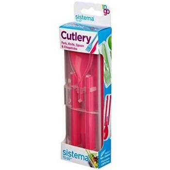 Compact Pink Cutlery Combo – Knife, Fork, Spoon, Chopsticks