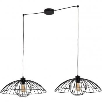 Luce a Sospensione Barbella, Paralume Stile Gabbia, 2 Punti Luce