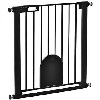 Pet Safety Gate 75-82 cm, Pressure Fit with Small Door & Double Locking