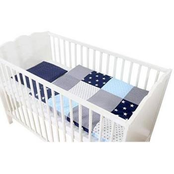 Set Letto Neonati Ullenboom 80x80 cm + Cuscino 35x40 cm Blu Azzurro Grigio