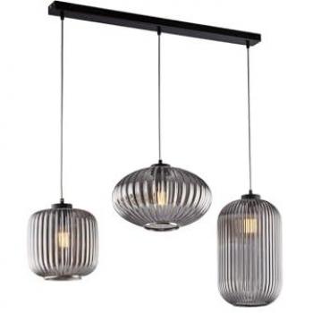 Rail Chic Noir, Câbles Réglables, Verre Soufflé Miroir Gris, 3 Lumières Design