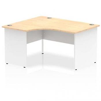 Impulse 1400mm Left Crescent Desk Maple Top White Panel End Leg