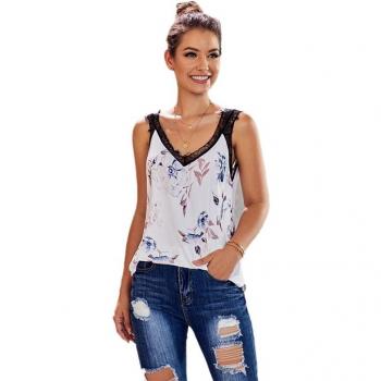 Blusa suelta de encaje con cuello pico para mujeres