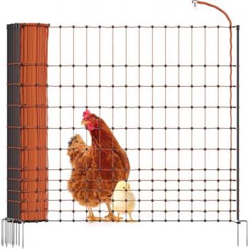 VOSS.farming Geflügelnetz 50m, Hühnerzaun 112cm, orange, 16 Pfähle