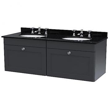 Nuie Classique Wall Hung 2-Drawer Vanity Unit with Black Marble Top