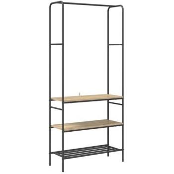 Durable Oak-Clad Clothing Rack with Shelves – 77x30x171cm