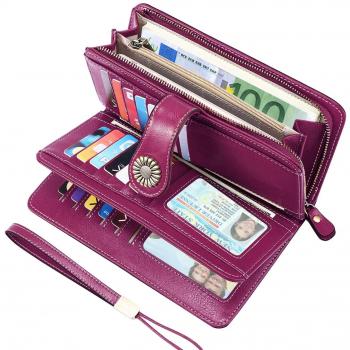 DeFe Lang Portemonnaie für Damen aus Leder mit 24 Kartenfächern