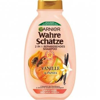 Garnier Wahre Schätze 2in1 Reparierendes Shampoo – Vanille & Papaya, 250 ml