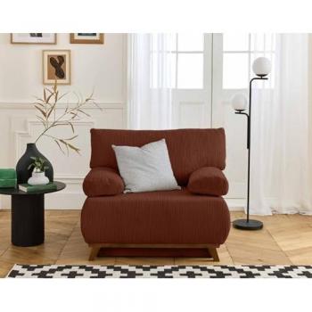 Fauteuil Convertible Cristal avec Coffre en Velours Côtelé Terracotta