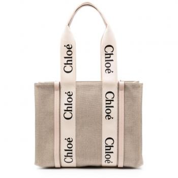 Chloé Woody Medium Canvas & Leather Tote in Pink | No Size