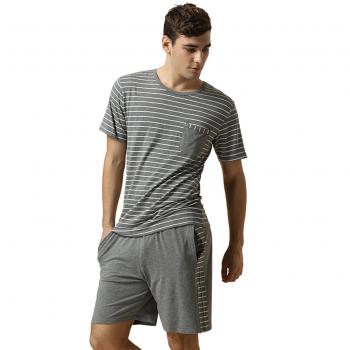 Kurze Baumwoll-Modale Pyjama-Kombination für Männer – Grau, Größe M