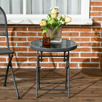 Outsunny Black Round Folding Patio Side Table
