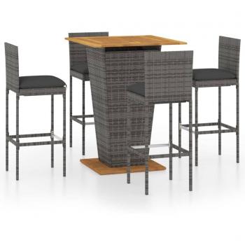 Mobilier de jardin bar 5 pièces résine tressée gris