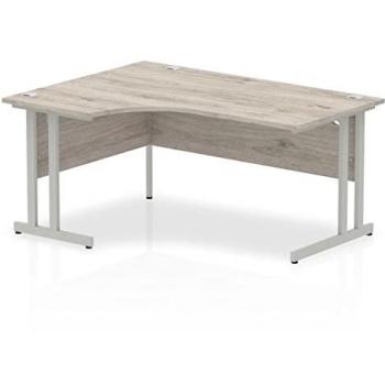 Impulse Bench 1600mm Left Crescent Office Desk Grey Oak Top Silver Cantilever Leg