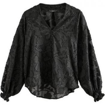 Chemisier Jacquard Noir à Manches Longues