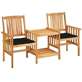 Jardin Luxe – Chaises Acacia avec Coussins et Table