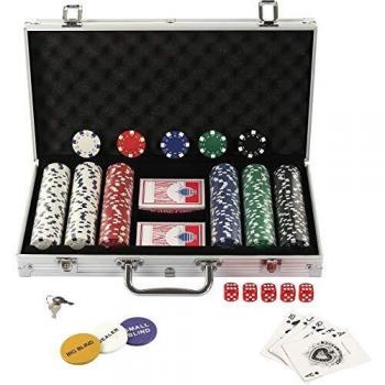 Display4top Texas Holdem Poker Chips Set with Aluminum Case, 2 Decks of Cards