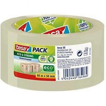 Tesapack Eco & Strong Transparent Packaging Tape, 50mm x 66m, Polypropylene (PP), Product Code: 58153