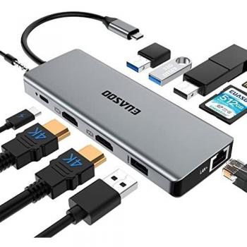 Hub USB‑C EUASOO Triple HDMI + Ethernet
