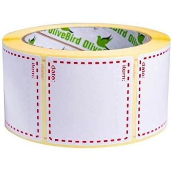 Recyclable 50x50mm Date Stickers – 500 Count, White/Red