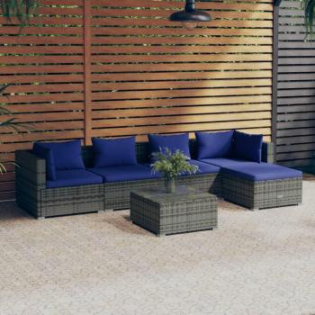 Set de jardín 6 piezas con cojines de Polyrattan gris