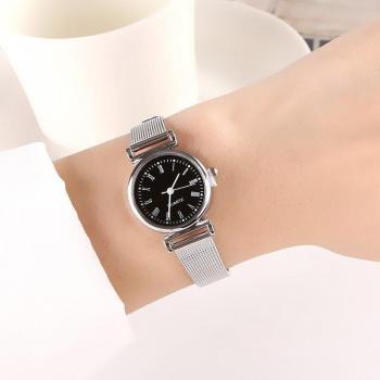 Luxuriöse Quarzuhr für Damen, weißes Edelstahlband, klassische Tagesuhr