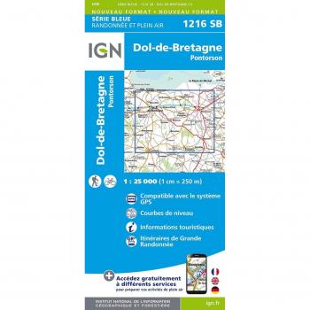 Pontorson.Dol-de-Bretagne.Pontorson 1:25 000: Compatible avec le systéme GPS / Courbes de neveau / Informations touristiques / Itinéraires de Grande Randonnée