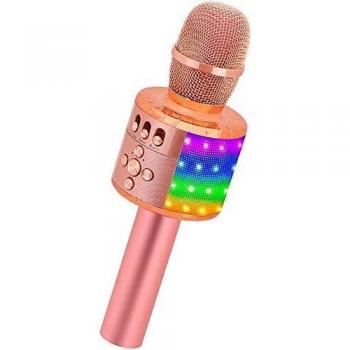 BONAOK Wireless Bluetooth Karaoke Kids Microphone with Controllable LED Lights, Portable Karaoke Machine Speaker Birthday Gift Party Travel Toy for iPhone, for iPad,Android,PC