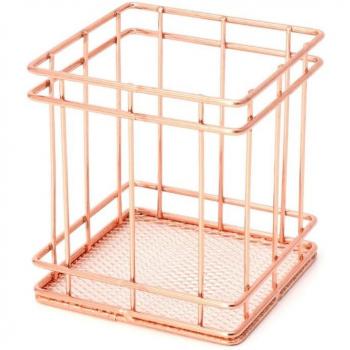 Caja de papelería metálica dorada rosa