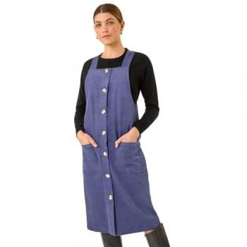 Robe Tablier Roman en Velours Côtelé Bleu