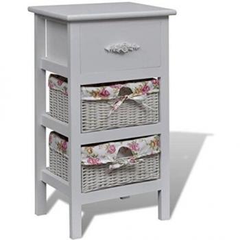 VidaXL White Paulownia Wood Wardrobe: 1 Drawer, 2 Baskets