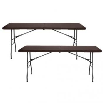 Set de 2 tables pliantes rectangulaires effet rotin 180x74x74cm