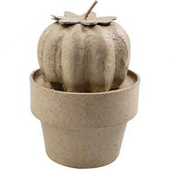 Cactus Boule Miniature avec Support Decopatch en Papier Brut Pulpé 7X7X11 cm