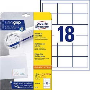 Avery 6171 Universal Labels 64 x 45 mm White 540 Labels Permanent adhesive