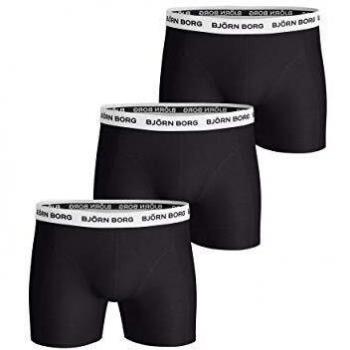 Bjorn Borg Men's Cotton Stretch Boxer Trunks, 3-Pack (Black/White, Black/Black/Black, Size 32/34/35)