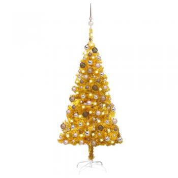 Vidaxl Pre-lit Christmas Tree with Gold Ball Set 150 cm PET