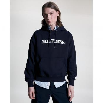 Blue XL Cotton Hoodie with Logo and Embroidery by Tommy Hilfiger for Men