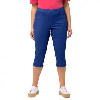 Ulla Popken Damen Caprihose Sienna, blau, Größe 42, mit Fransensaum