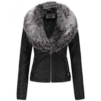 BELLIVERA Wildleder Bikerjacke für Damen – Winter Warm, Schwarz/Grau 3XL