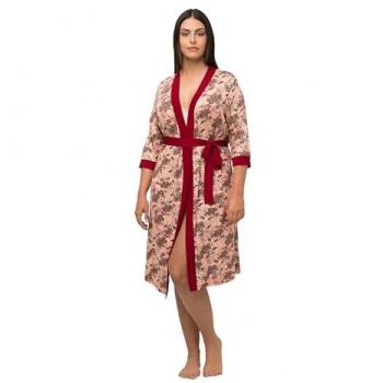 Kimono donna beige, fantasia, colletto scialle, maniche lunghe, taglia 52/54, materiale viscosa