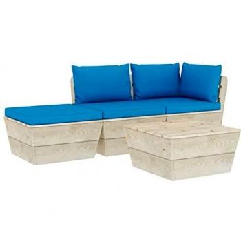 Garnitura da Giardino su Pallet 4 pz con Cuscini in Legno di Abete