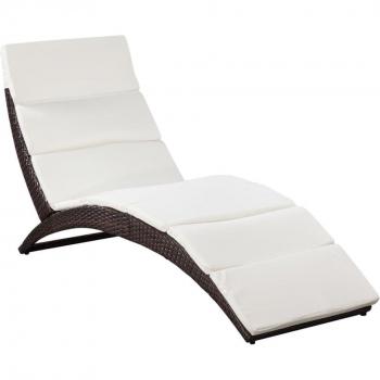 Lit de Jardin Pliable avec Coussin en Résine Tressée