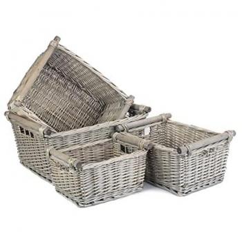 Lot de 4 paniers en osier avec manches en bois Antique Wash